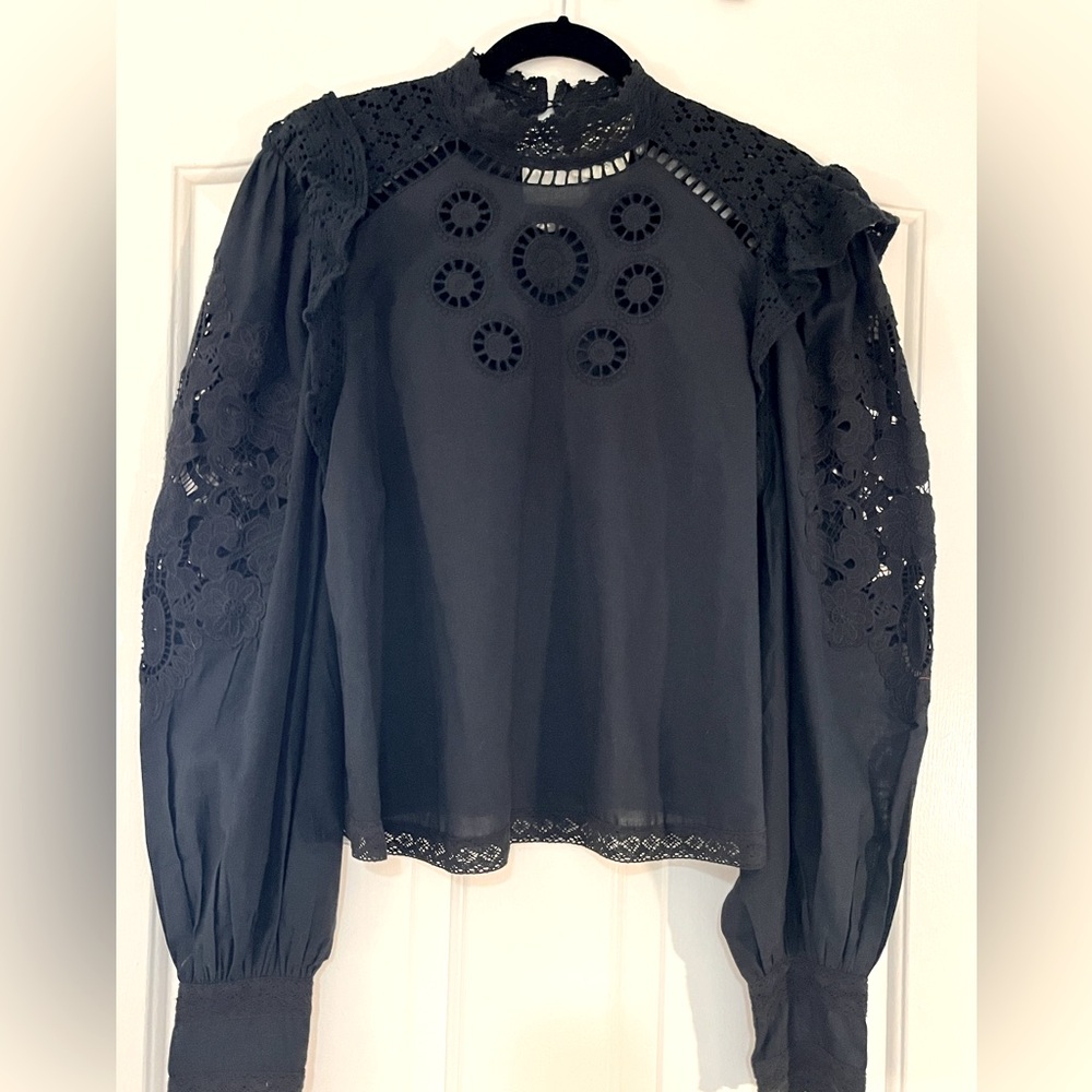 Farm Rio Black Lace Blouse